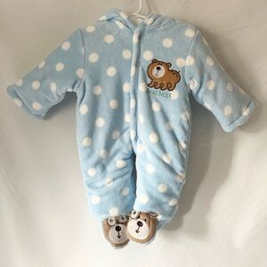 XIFAMNIY NWOT Baby Winter Fleece Outerwear Blue Polka Dot Bear Size 3-6M